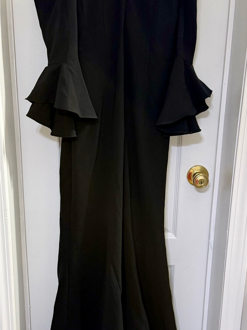 Jovani 07065 Elegant Off-Shoulder Black Mermaid Gown with Ruffled Bell Sleeves - Picture 6 of 6